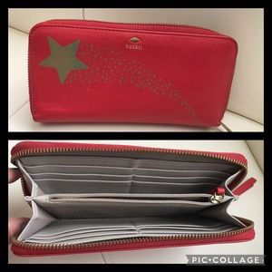 Red Fossil Credit Card Wallet with Coin Slot